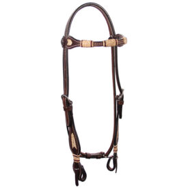 2398 DK: Dark Leather Headstall Natural Rawhide + Chevron Accent