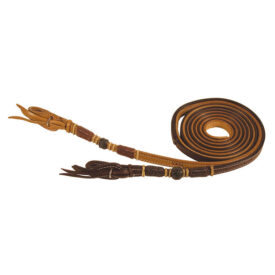 7923 DK: Split Reins w/Natural, Tan, + Black Rawhide